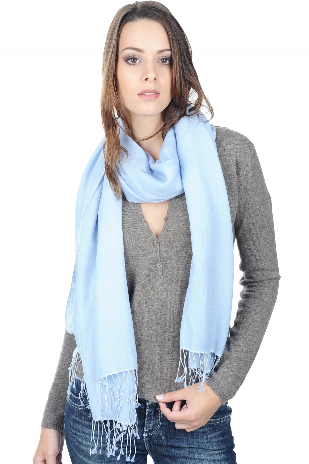 Cashmere & Silk accessories platine blue sky 204 cm x 92 cm